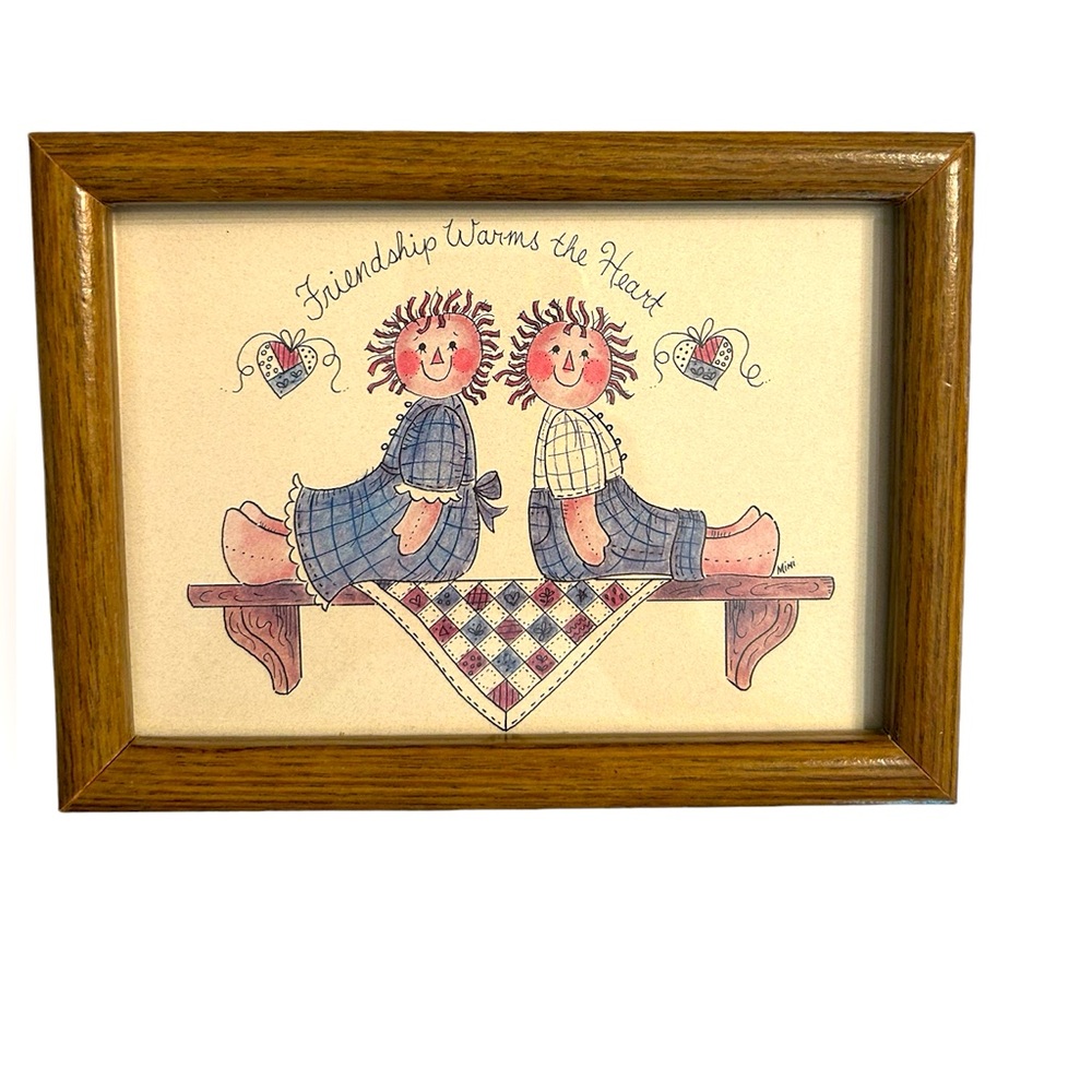 Vintage 1980 Friendship Warms the Heart Wooden Raggedy Ann & Andy Picture